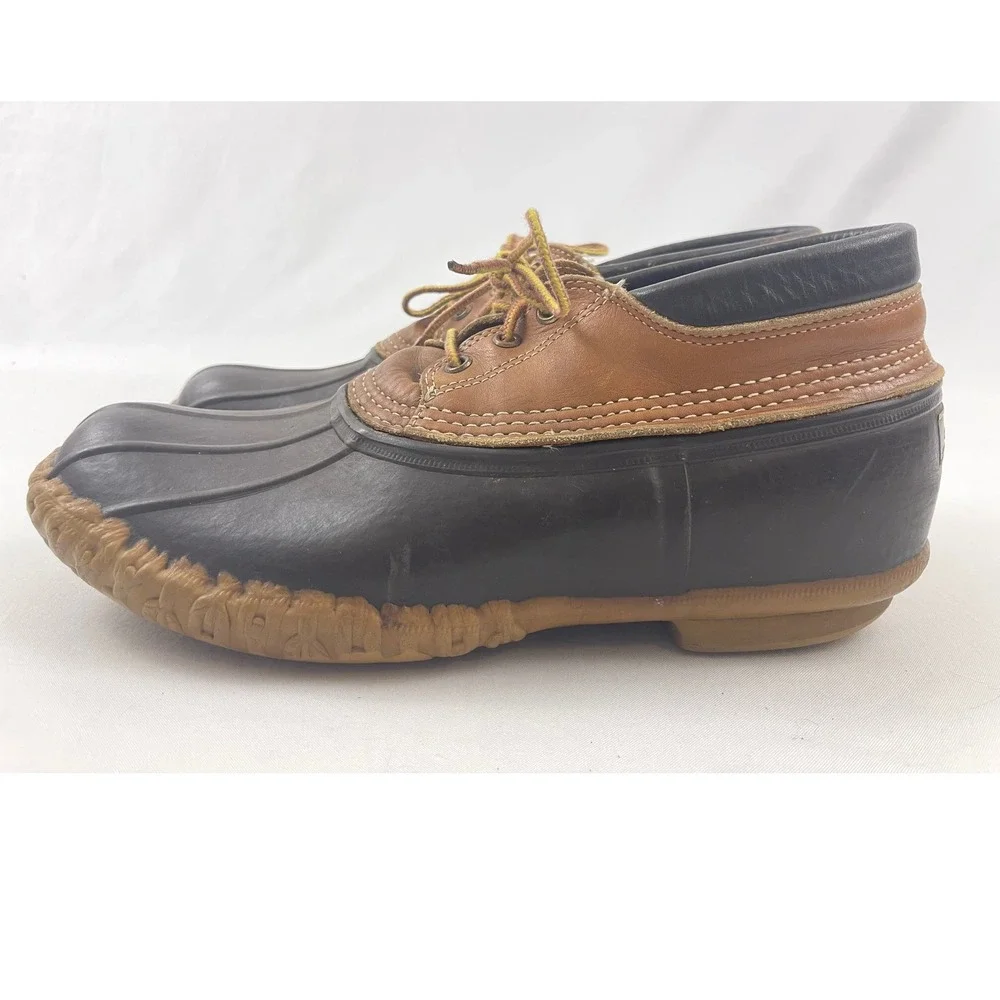 LL Bean‎ Maine Hunting Shoe Mens Brown Leather Rubber Duck Boots Low Top Size 10